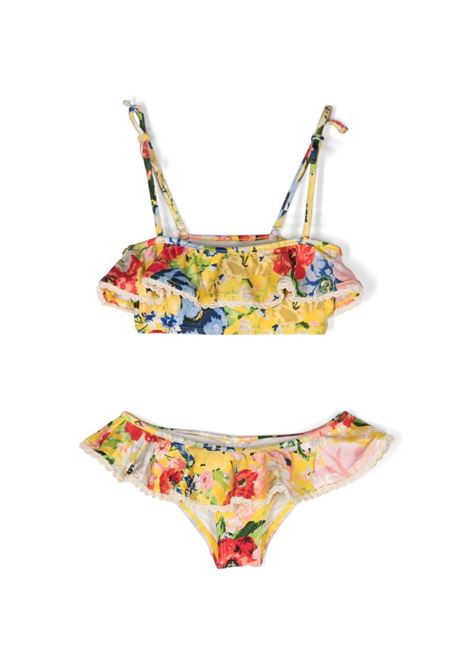 Multicolour floral-print ruffle-trim bikini - kids